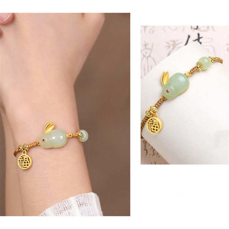 Year of the Rabbit Hetian Jade Happiness Blessing Wealth String Bracelet
