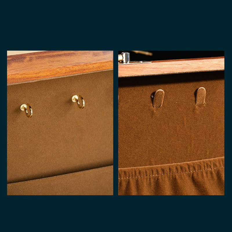 Handmade Antique Rosewood Double Layer Lockable Flower Jewelry Storage Box