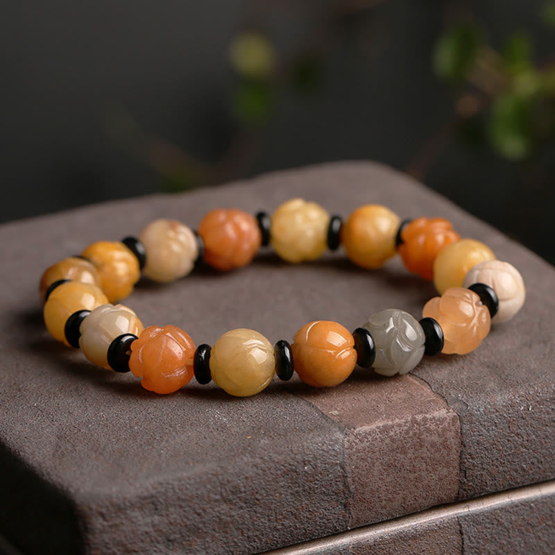 Golden Silk Jade Lotus Beaded Bracelet for Mindfulness