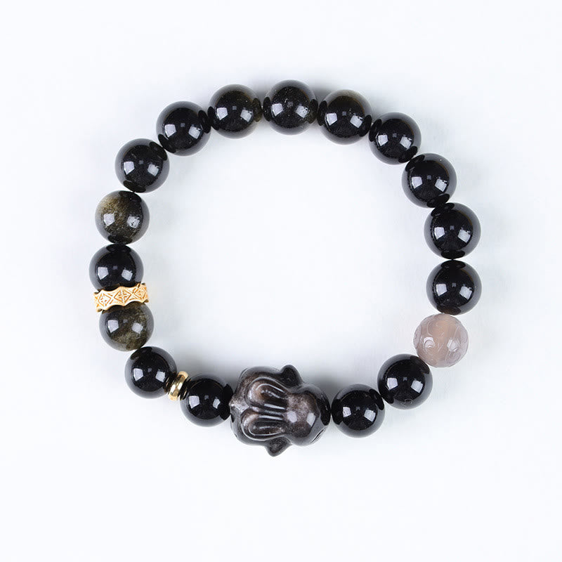 Gold Sheen Obsidian Black Obsidian Silver Sheen Obsidian Cute Rabbit Protection Bracelet