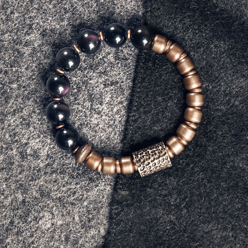 Lava Rock Stone Rainbow Obsidian Copper Support Healing Bracelet