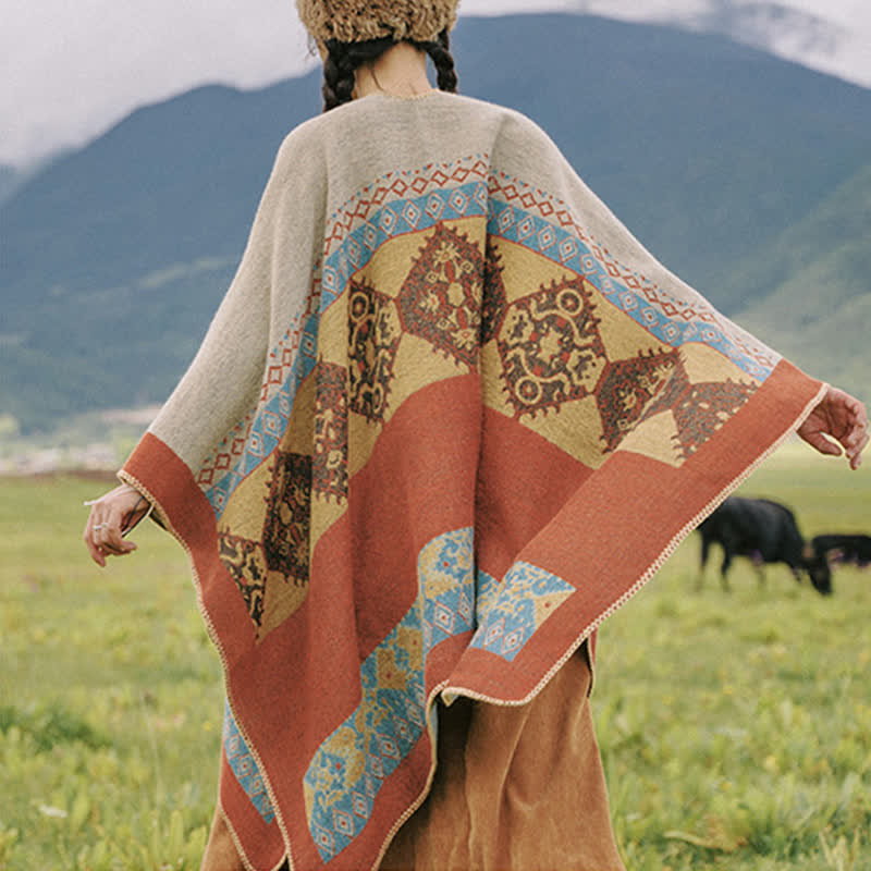 Tibetan Shawl Diamond Pattern Winter Warm Cloak Scarf