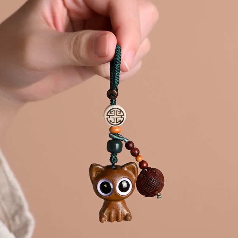 Green Sandalwood Lucky Cat Koi Fish Cure Key Chain Phone Hanging Decoration