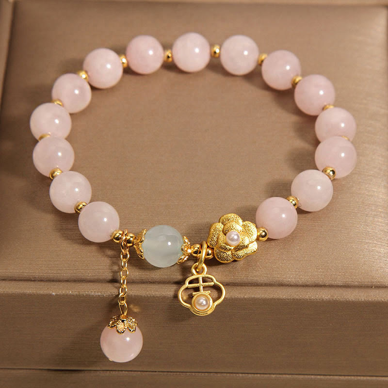 Natural Rose Quartz Flower Charm Bracelet for Emotional Harmony