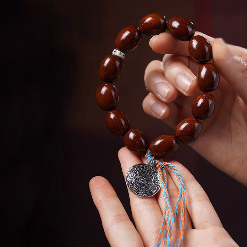 Tibetan Bodhi Seed Bracelet with Purple Gold Rat & Bagua Nine Palaces Charm