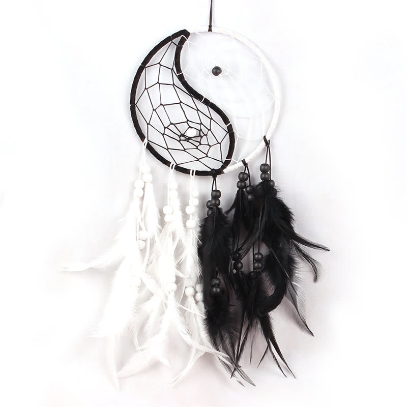Yin Yang Dream Catcher Circular Net with Feathers Balance Decoration