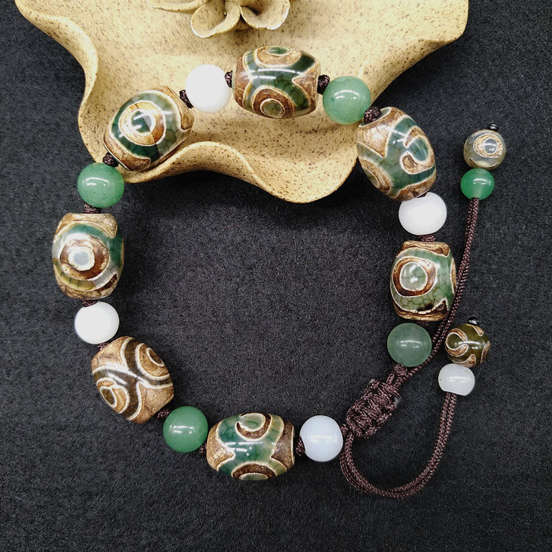 Tibetan Three-eyed Dzi Bead Luck Protection Braided Bracelet