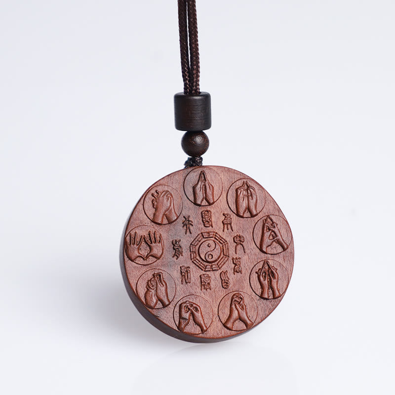 Lightning Struck Jujube Wood Yin Yang Bagua Mountain Ghosts Spend Money Protection Necklace Pendant