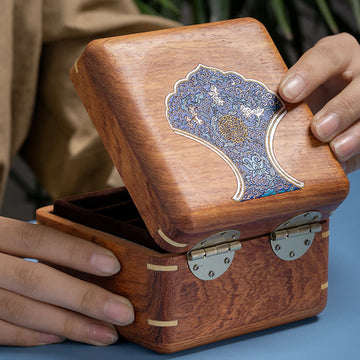 Antique Hand-Carved Rosewood Jewelry Storage Box with Floral Leaf Detail
