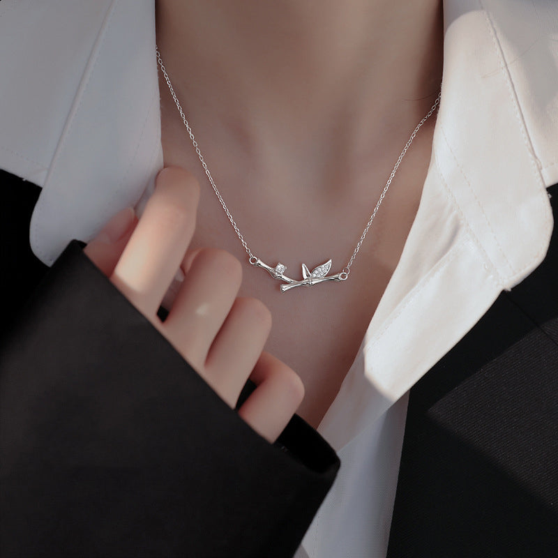 Bamboo Leaf Design Copper Zircon Wealth Necklace Pendant