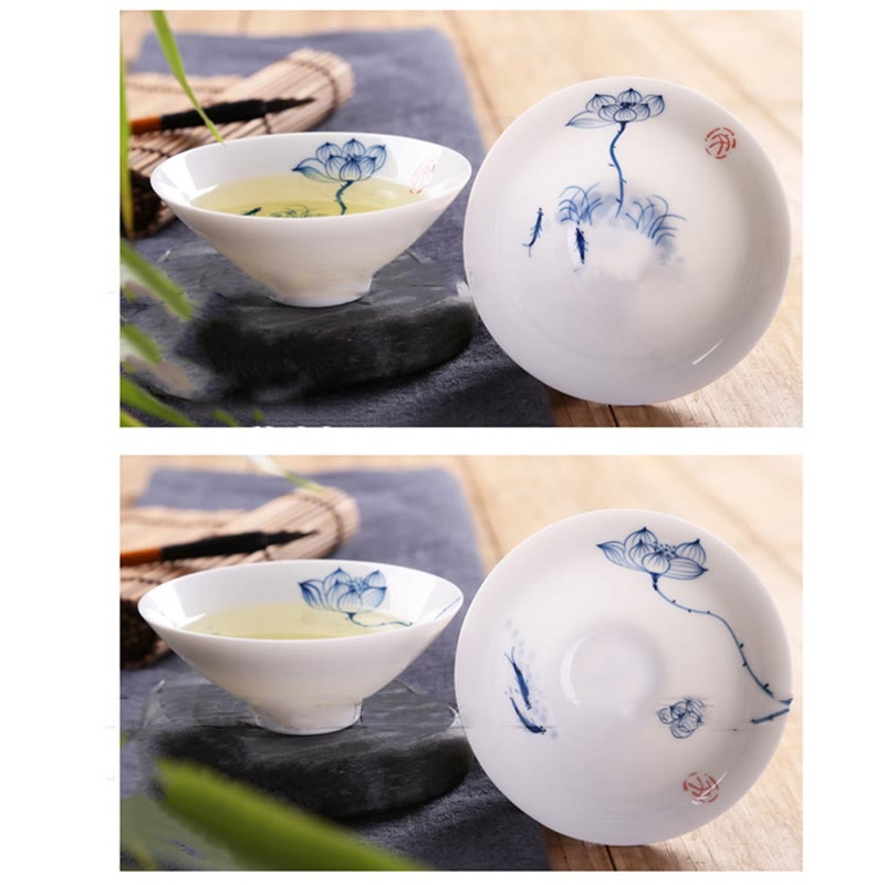 Vintage Plum Orchid Bamboo Chrysanthemum Lotus Koi Fish Ceramic Teacup Kung Fu Tea Cups