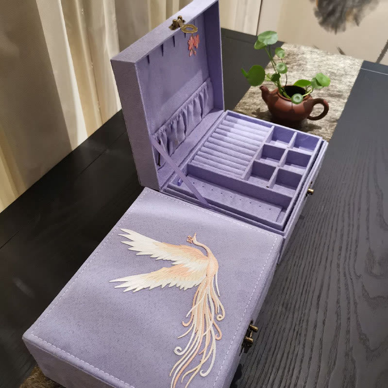 Purple Phoenix Jewelry Box Organizer Two-Layer Jewelry Storage Box Flannel Box