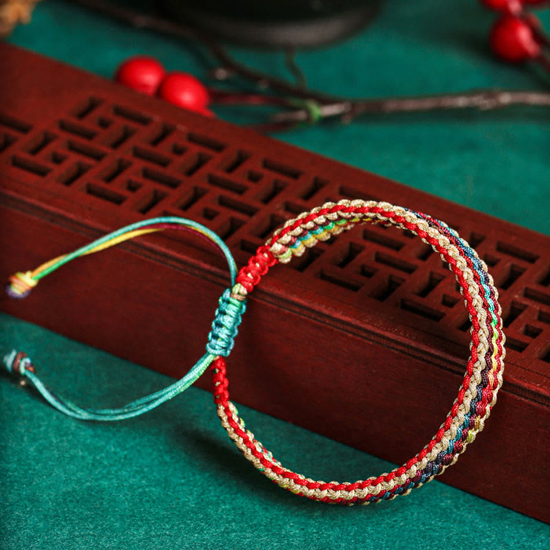 Tibet Handmade Rainbow Multicolored Protection Braided String Bracelet