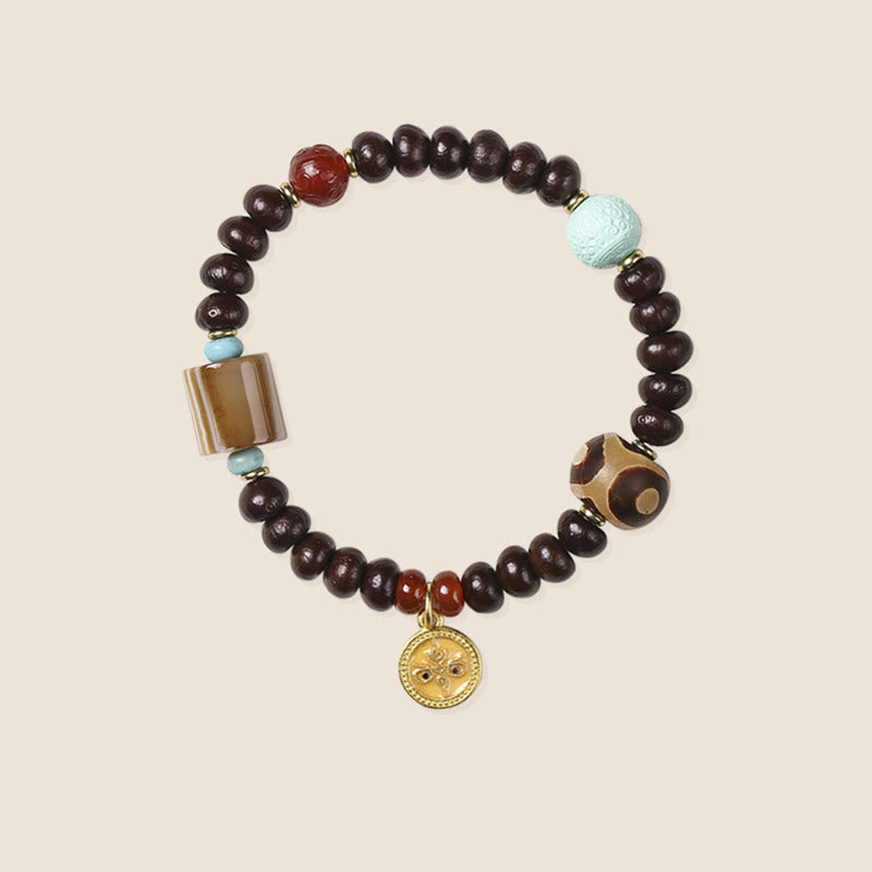 Natural Tibet Purple Bodhi Seed Dzi Bead God of Wealth Wisdom Bracelet
