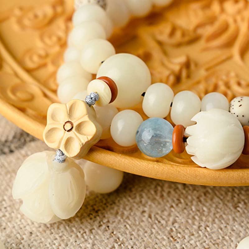Tibetan White Jade Bodhi Lotus Blessing Bracelet