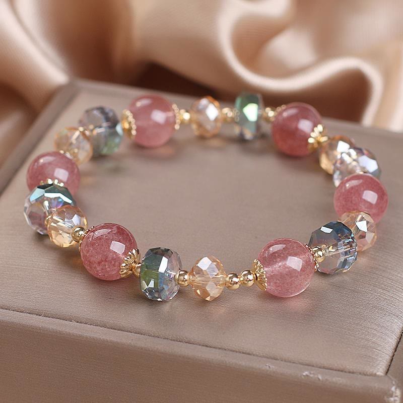 Natural Strawberry Quartz and Multi-color Crystal Positive Energy Bracelet