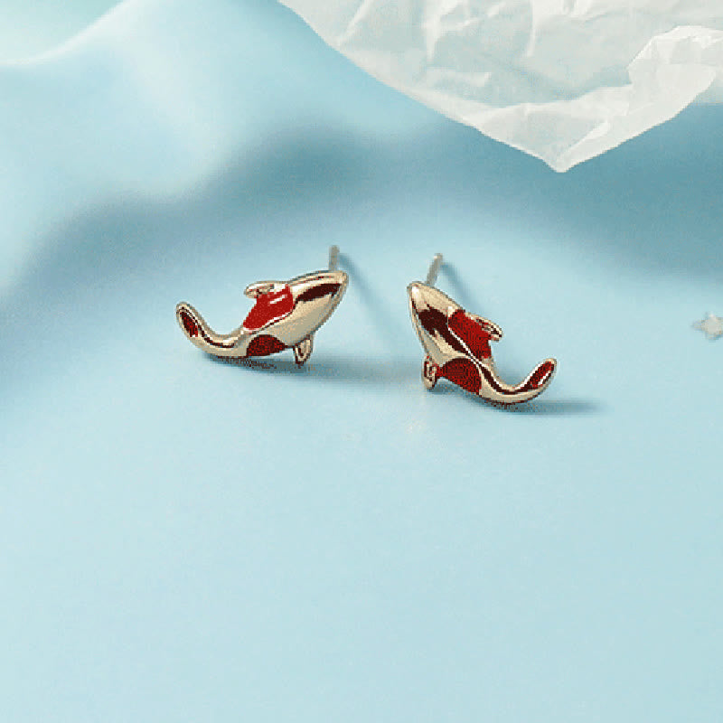 Copper Koi Fish Wealth Necklace Pendant Red Rope Bracelet Earrings Set