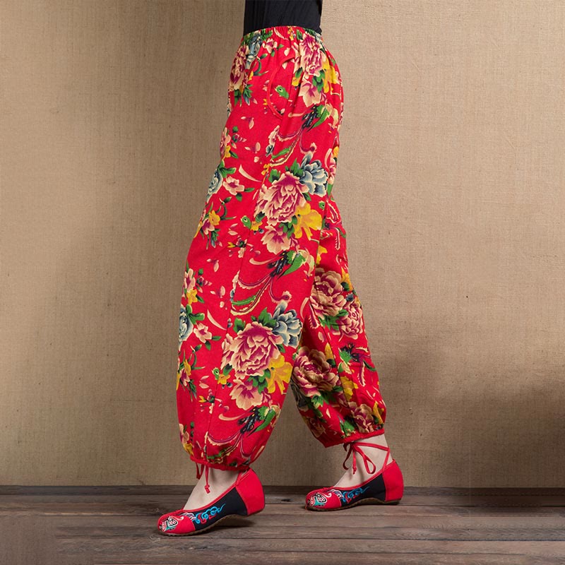 Breathable Floral Meditative Harem Pants with Pockets