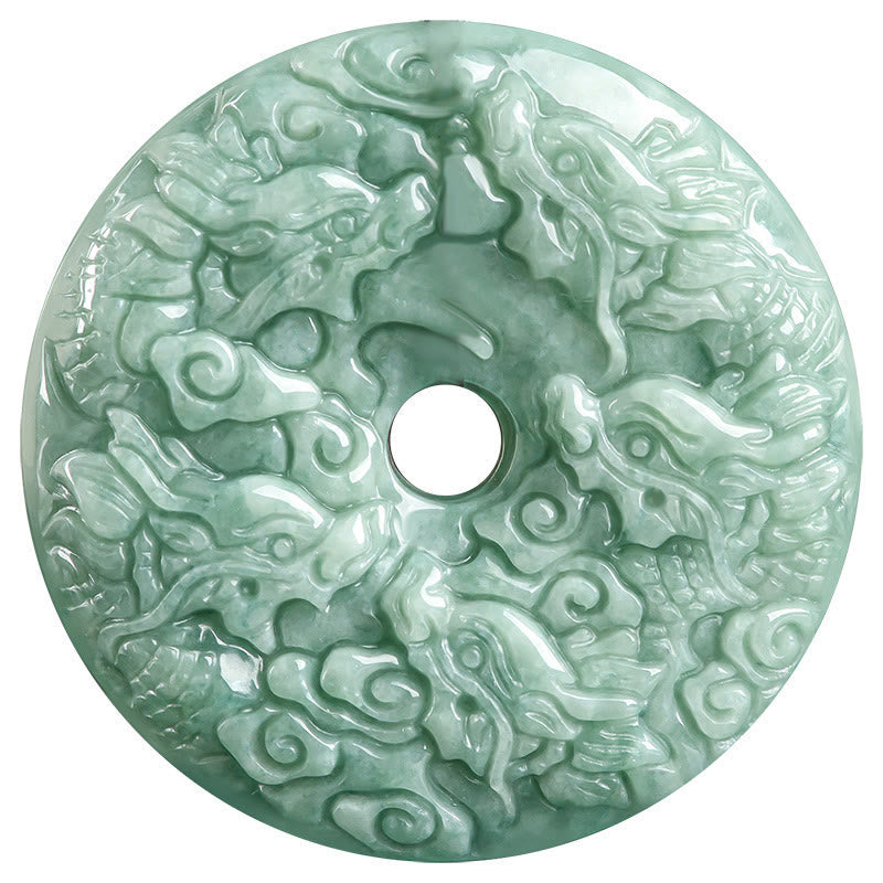 Year of the Dragon Natural Jade Nine Dragons Peace Buckle Protection Necklace Pendant