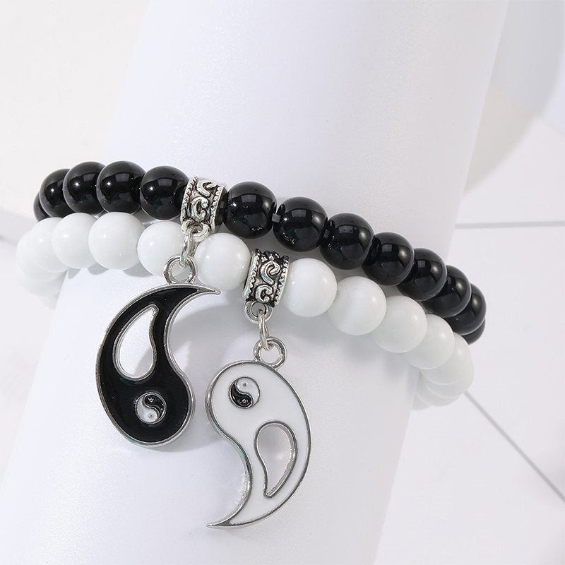 2Pcs Black Onyx White Turquoise Bead Yin Yang Protection Couple Bracelet