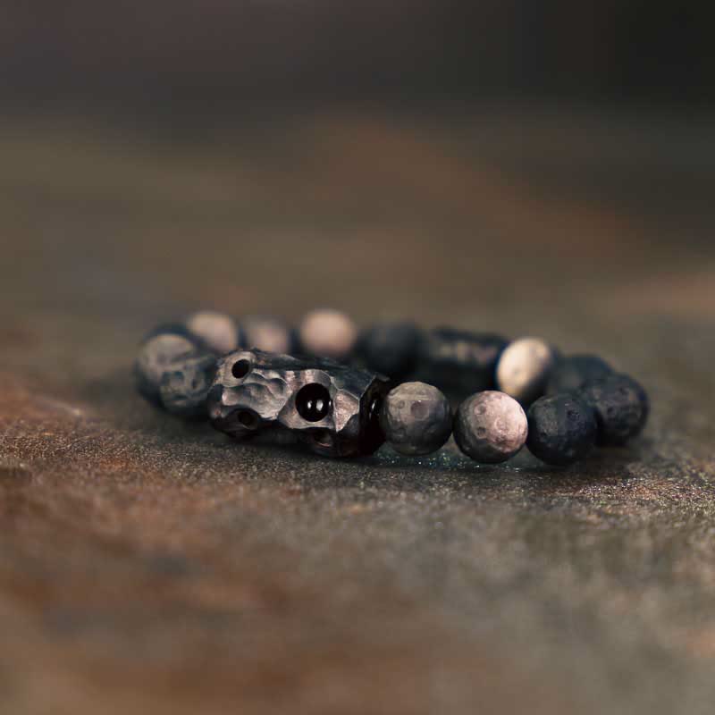 Grounding Silver Sheen Obsidian & Ebony Wood Bead Bracelet for Centered Balance