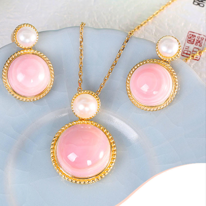 925 Sterling Silver Queen Conch Shell Pearl Luck Blessing Earrings Necklace Pendant Jewelry Set