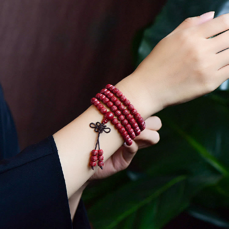 108 Mala Beads Cinnabar Om Mani Padme Hum Pattern Engraved Blessing Bracelet