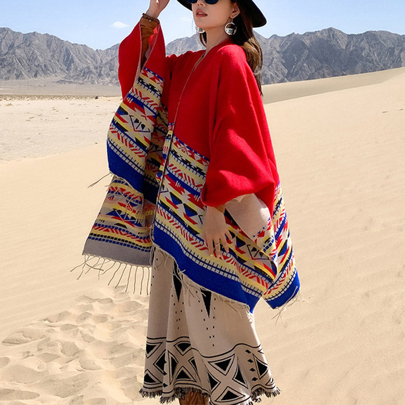 Tibetan Shawl Colorful Geometry Winter Cozy Travel Scarf Wrap