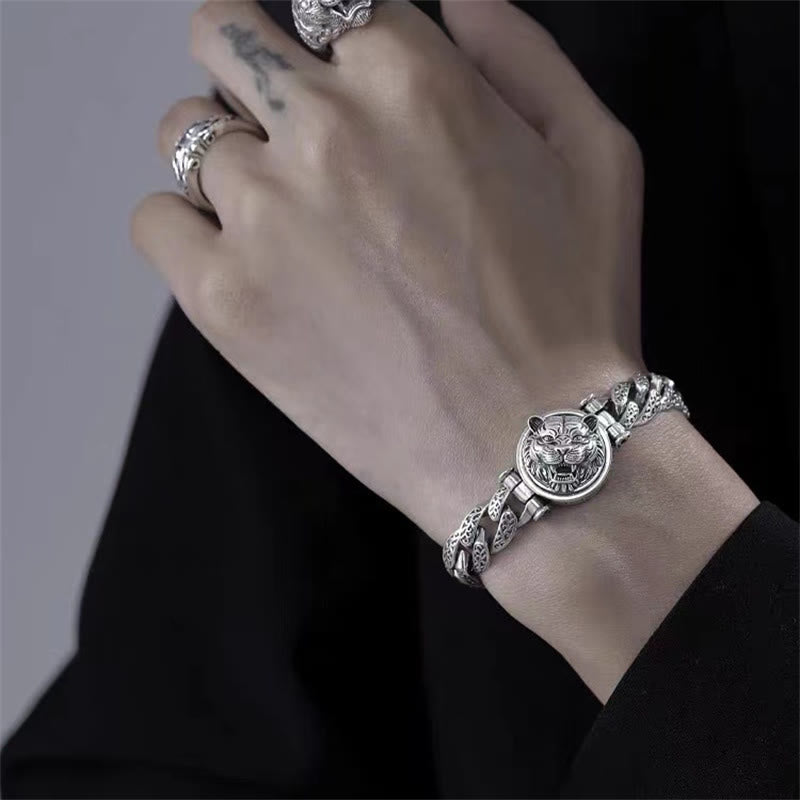 Tiger Tang Dynasty Flower Design Engraved Luck Energy Bracelet