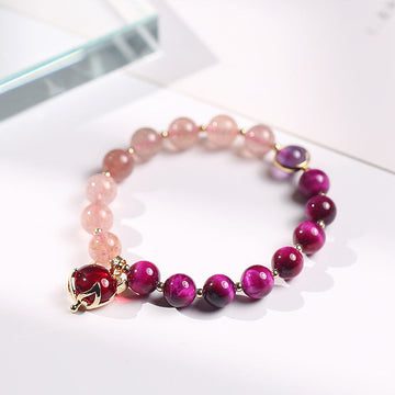 Natural Strawberry Quartz & Tiger Eye Pixiu Beaded Bracelet for Heart-Centered Connection