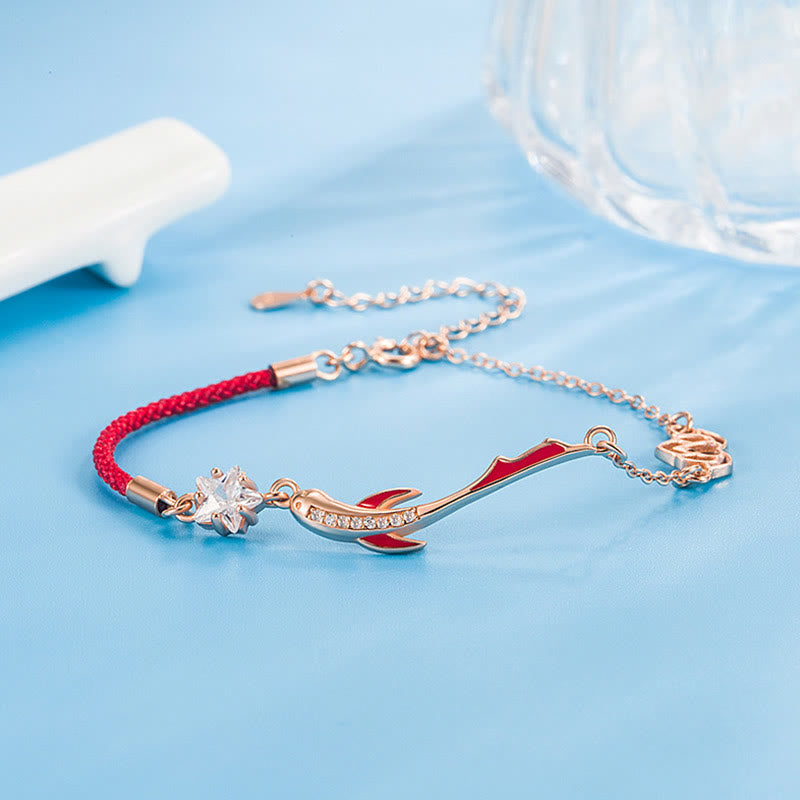925 Sterling Silver Luck Koi Fish Lotus Star Braided Red String Bracelet