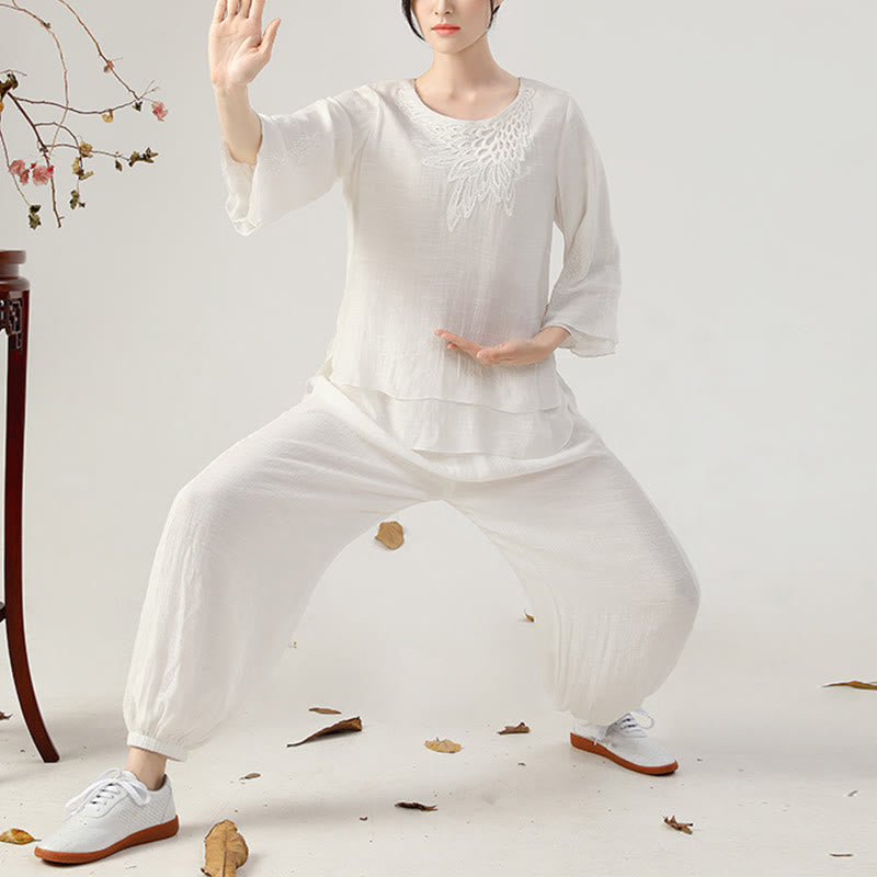 Cotton-Linen Frog-Button Meditation and Tai Chi Two-Piece Set