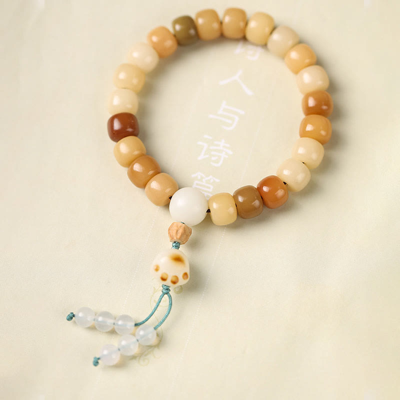 Natural Bodhi Seed & Red Sandalwood Om Mani Padme Hum Citipati Kapala Bracelet
