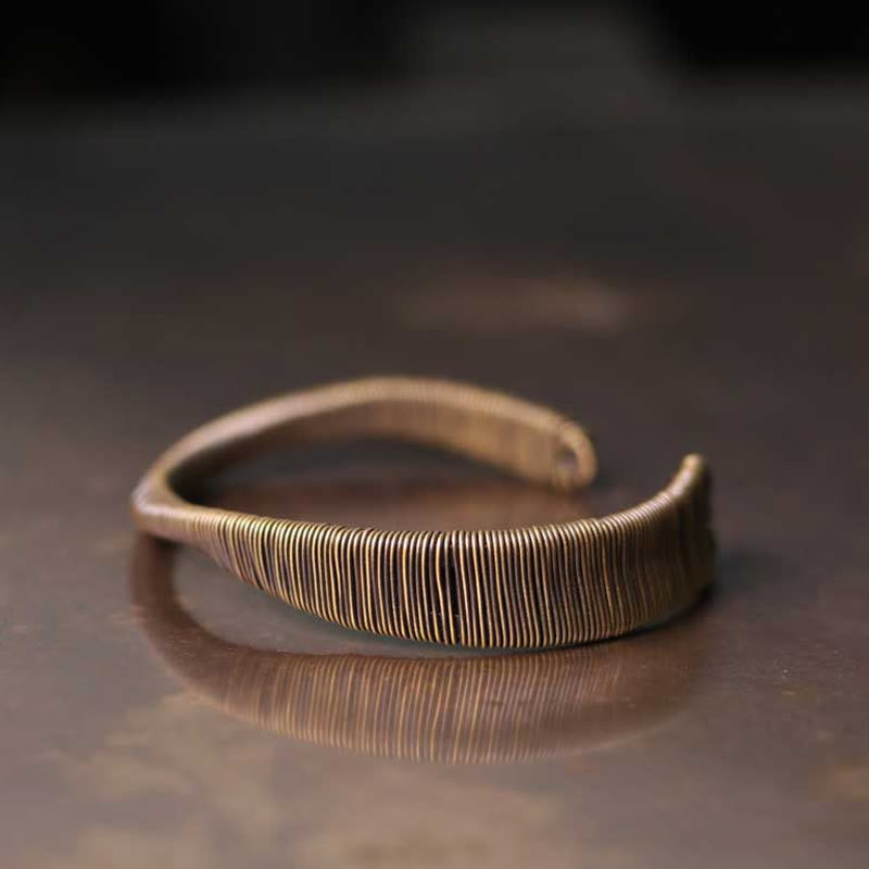 Simple Design Wrapped Brass Copper Luck Wealth Adjustable Cuff Bracelet