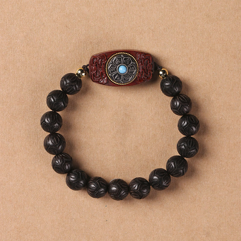 Om Mani Padme Hum Natural Wood Soothing Beaded Bracelet