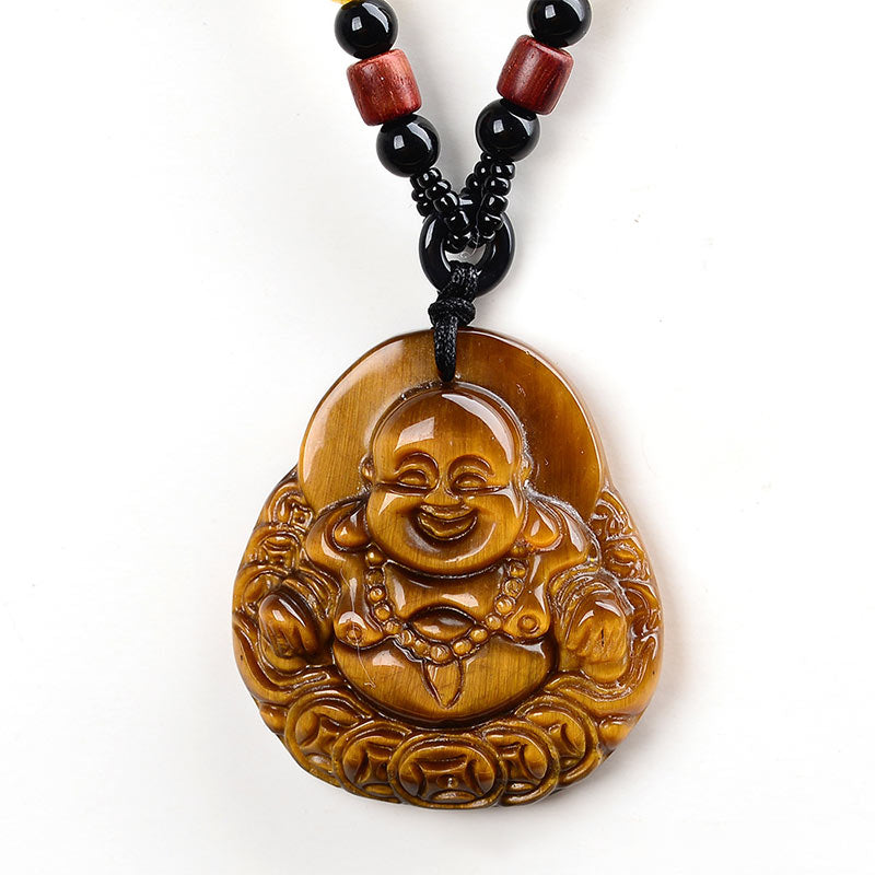 Tiger's Eye Laughing Buddha Blessing Necklace