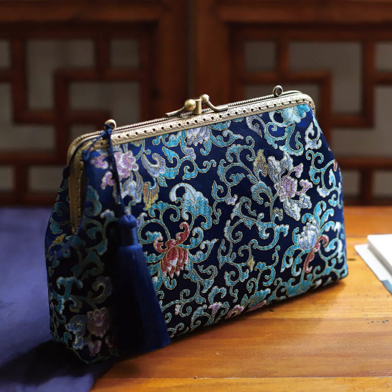 Vintage Geometry Flowers Metal Chain Crossbody Bag Shoulder Bag Handbag