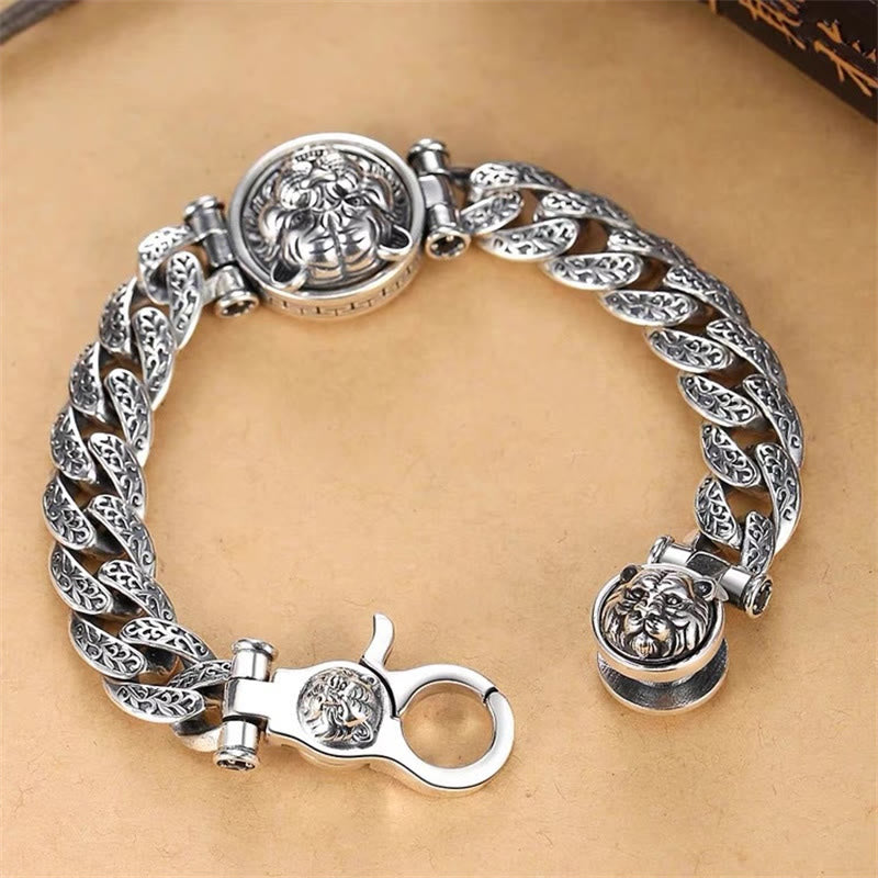 Tiger Tang Dynasty Flower Design Engraved Luck Energy Bracelet