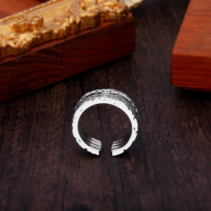 Retro 925 Sterling Silver Tang Dynasty Flower Adjustable Ring