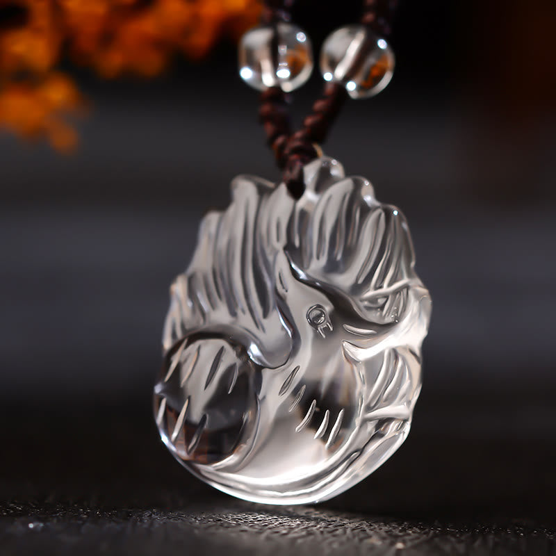 Natural Amethyst White Crystal Citrine Nine Tailed Fox Luck Necklace Pendant