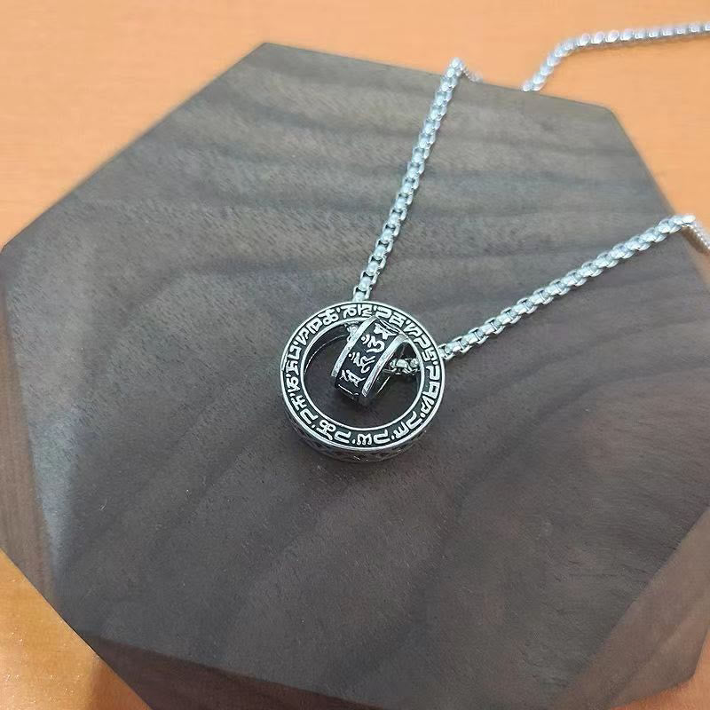 Tibetan Om Mani Padme Hum Carved Peace Purity Chain Necklace Pendant