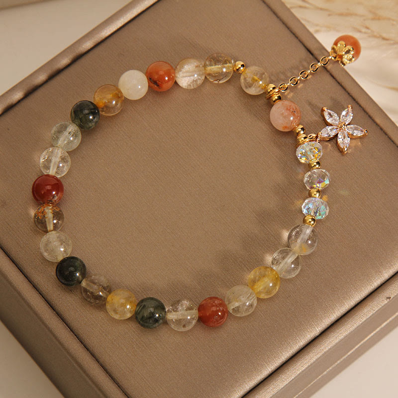 Multicolored Rutilated Quartz Auspiciousness Zircon Flower Bracelet
