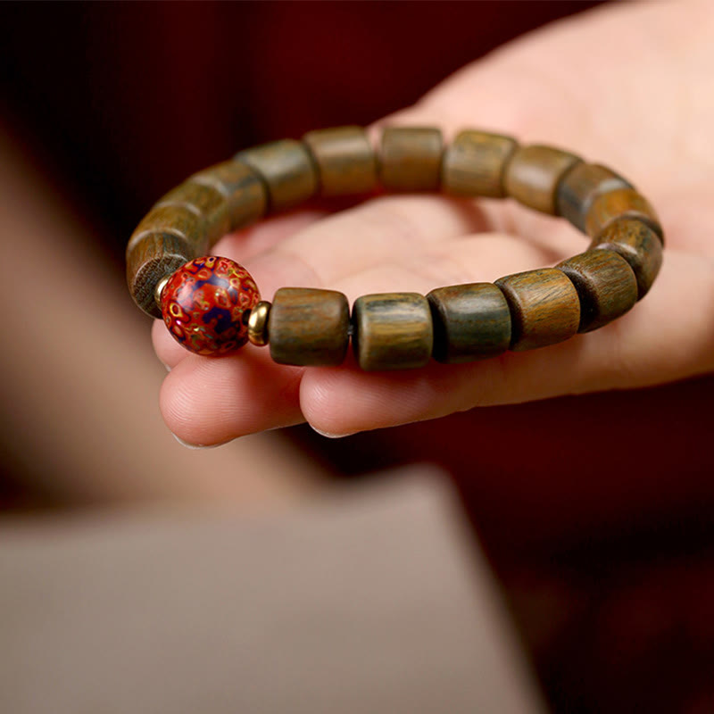 Natural Green Sandalwood Small Leaf Red Sandalwood Lacquer Bead Peace Bracelet