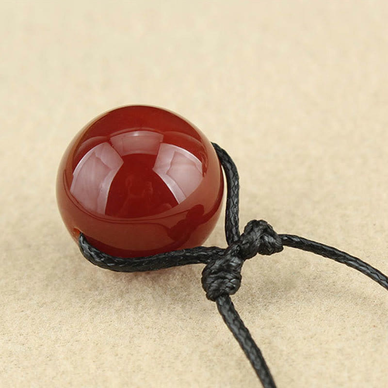 Red Agate Bead Confidence Leather Rope Necklace Pendant