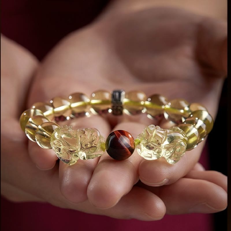 Natural Citrine Double PiXiu Tiger Eye Prosperity Protection Bracelet