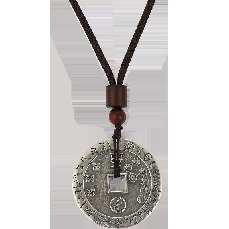 Handmade Sterling Silver & Copper Bagua Yin Yang Chinese Coin Pendant Necklace