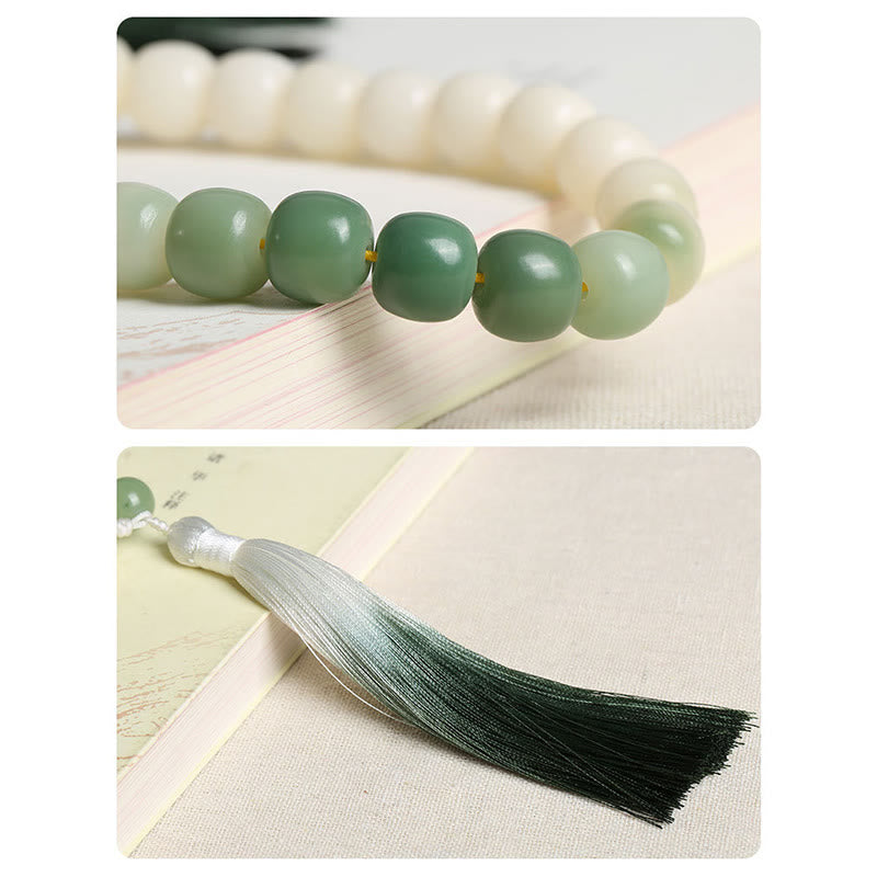 Handmade Gradient Bodhi Seed Agate & Green Aventurine Lotus Charm Wrist Mala
