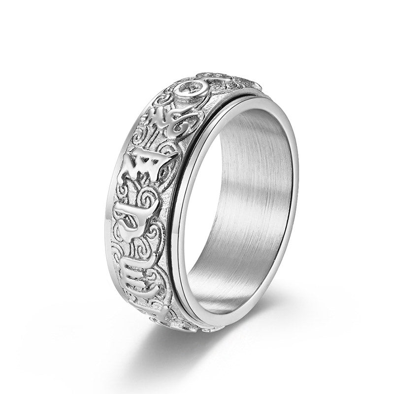 Six True Words Om Mani Padme Hum Titanium Steel Mantra Ring