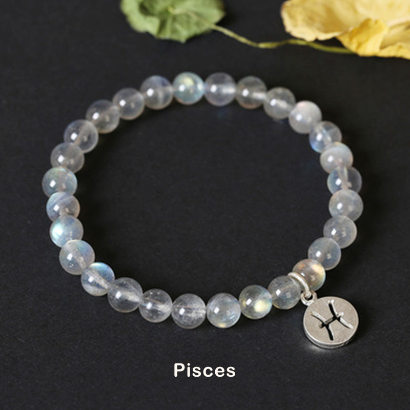 Celestial Moonstone Beaded Bracelet with 12 Zodiac Constellations
