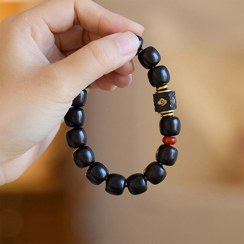 Ebony Wood Auspicious Clouds Engraved Calm Bracelet